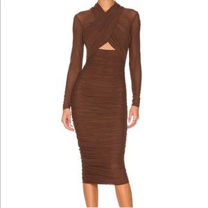 Aliyah Dress in Chocolate Brown - Bardot